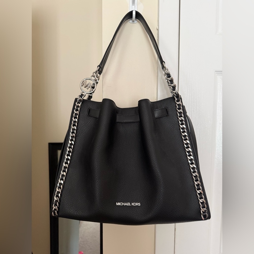 Michael Kors Black and Silver Leather Large Tote/Shoulder Bag